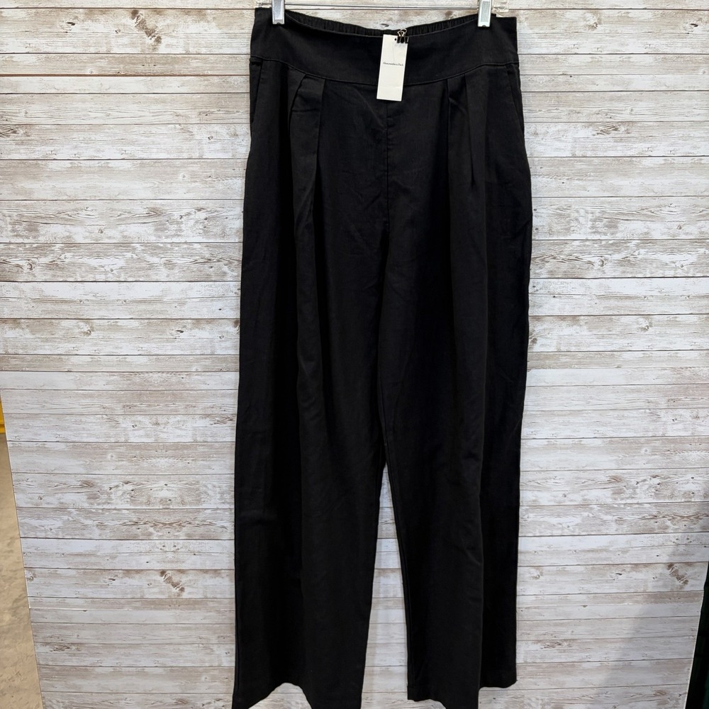NWT Abercrombie‎ & Fitch Womens M (Long) Pants Black Wide Leg Linen Blend NEW